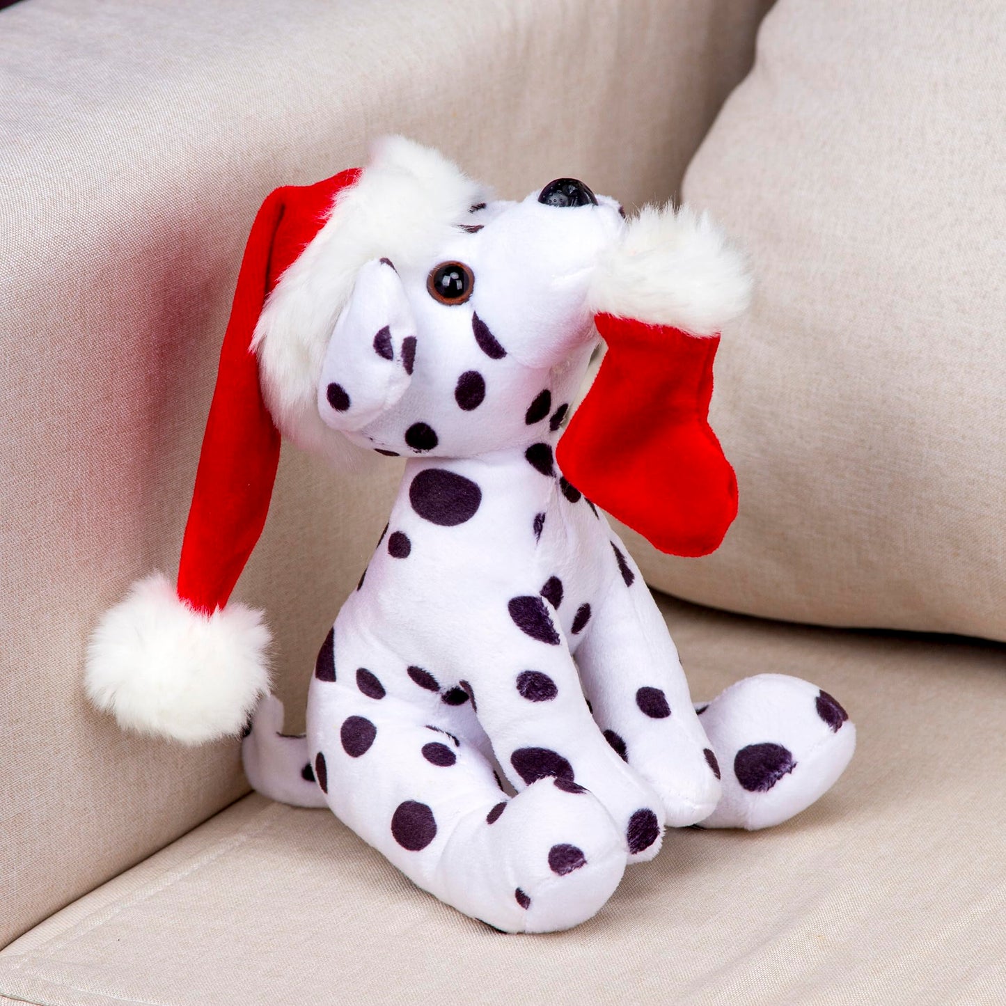 Plushland Xmas Pawpal with Santa Hat Stuffed Animals Plush Puppet Dog 8 Inches for Kids - A Perfect Christmas Day Gift on This Holiday for Babies