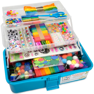 Olly Kids Craft Kits Library in a Plastic Craft Box Organizer- Craft and Art Supplies for Kids Ages 4 5 6 7 8 9 10 11 &12 Year Old Boys & Girls