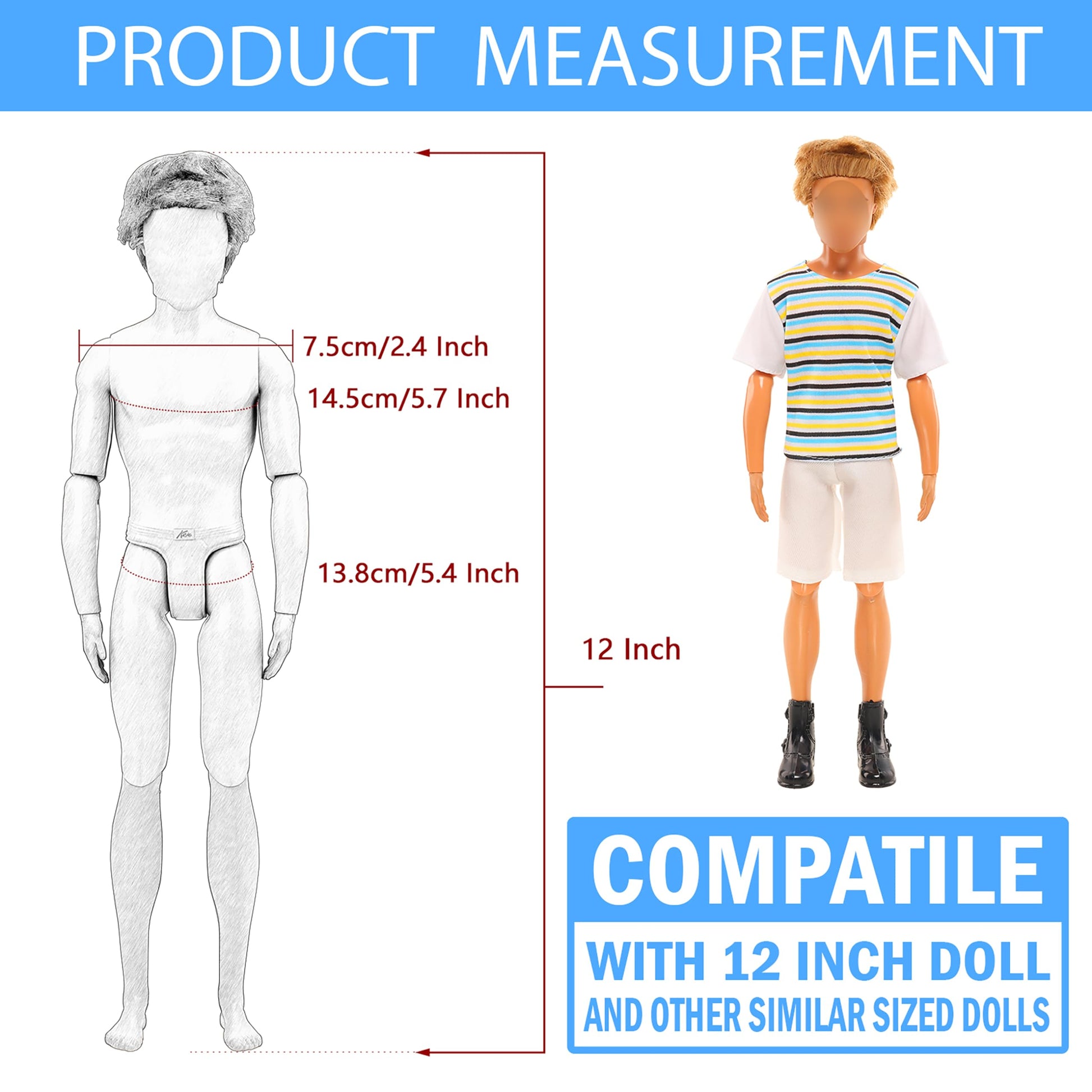 Miunana Lot 16 Items Doll Clothes & Accessories Classic Black Suit for Boy Doll Include Random 4 PCS Casual Wear + 5 PCS Dolls Pants + 3 Pairs