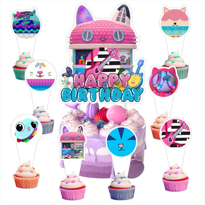 25pcs Cartoon G-B Birthday Decorations with 24pcs Cupcake Toppers, 1pcs Cake Topper for Birthday Party Supplies.