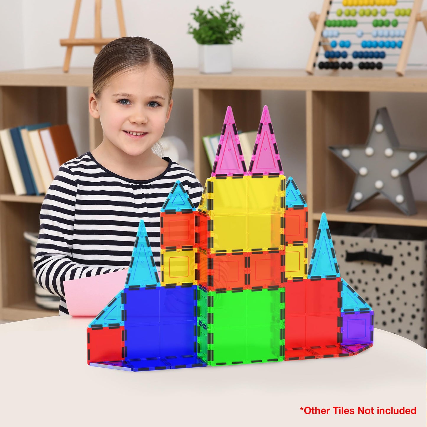 PicassoTiles 4pcs Magnetic Building Block Large Square Shape Magnet Tiles Construction Toy STEM Learning Kit Educational Playset Playboard Pretend