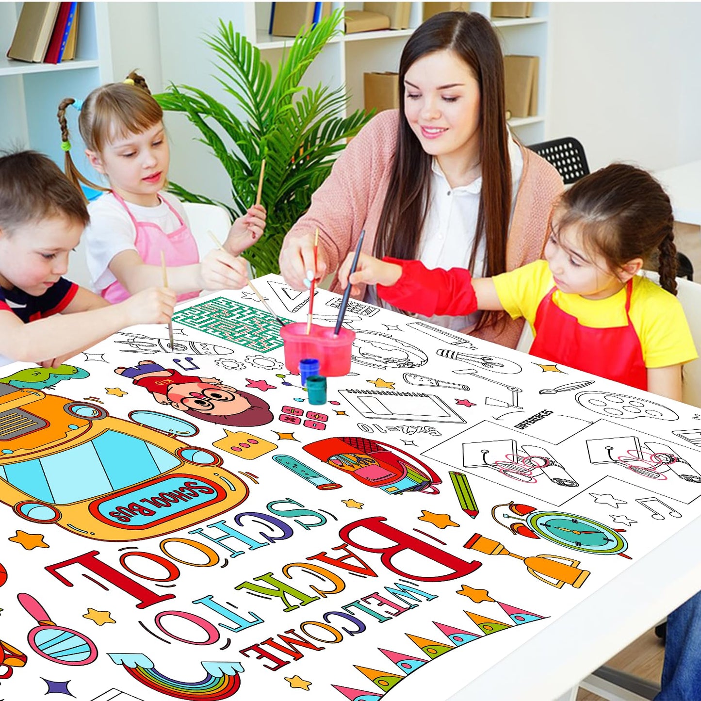 Leezead Back to School Giant Coloring Poster, Large Welcome Back Coloring Tablecloth/Table Cover Back to School Color-in Activity Poster for First Day