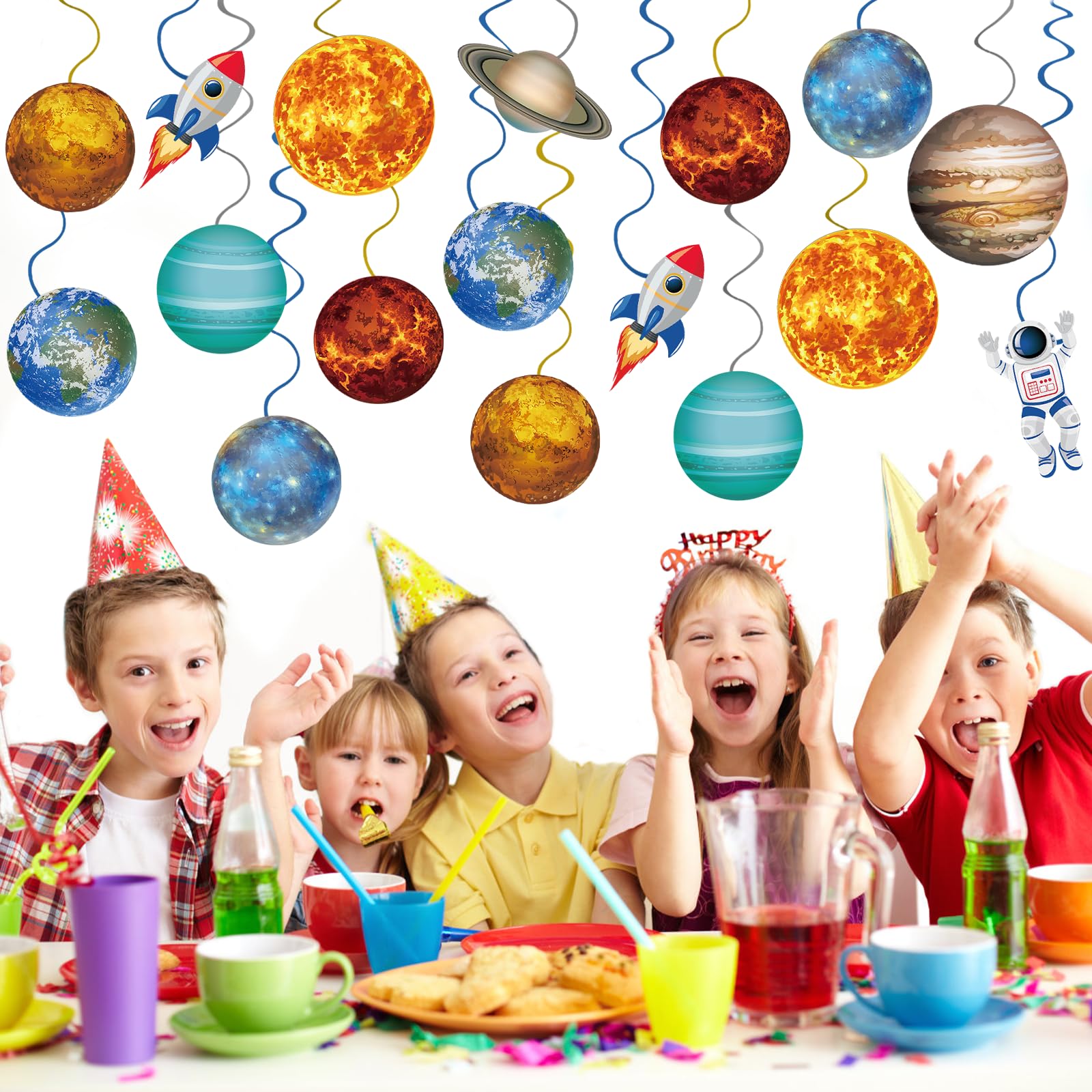 40Pcs Solar System Hanging Swirl Decorations, Outer Space Party Ceiling Hanging Swirls Space Themed Party Swirls Streamers for Space Themed Birthday