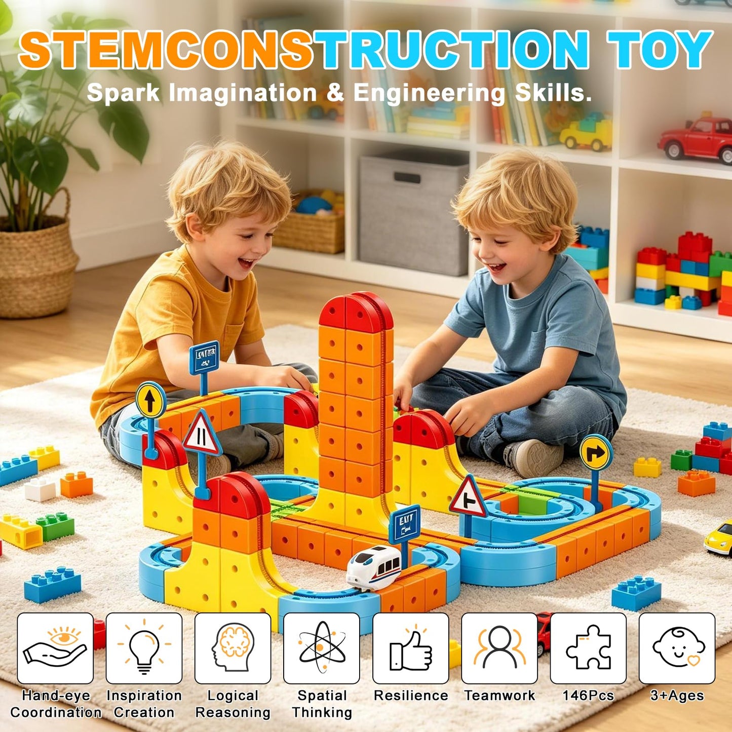 GtuiBugt 146PCS DIY Electric Orbital Car Toy Set Gift for Kids 3+