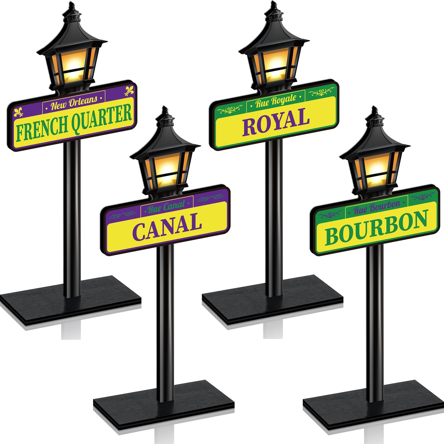 Mardi Gras Decorations - 4pcs New Orleans Street Signs Centerpieces Mardi Gras Louisiana Lamp Post Décor For Party Supplies
