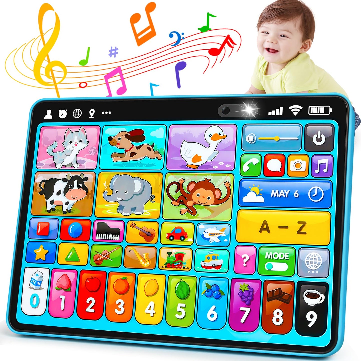 Peacurh Trilingual Learning Toy Tablet with Music & Sound, Montessori Speech Musical Therapy Toys, Gifts for Boy, Girl, Baby, Toddler, for Age 1, 2, 3