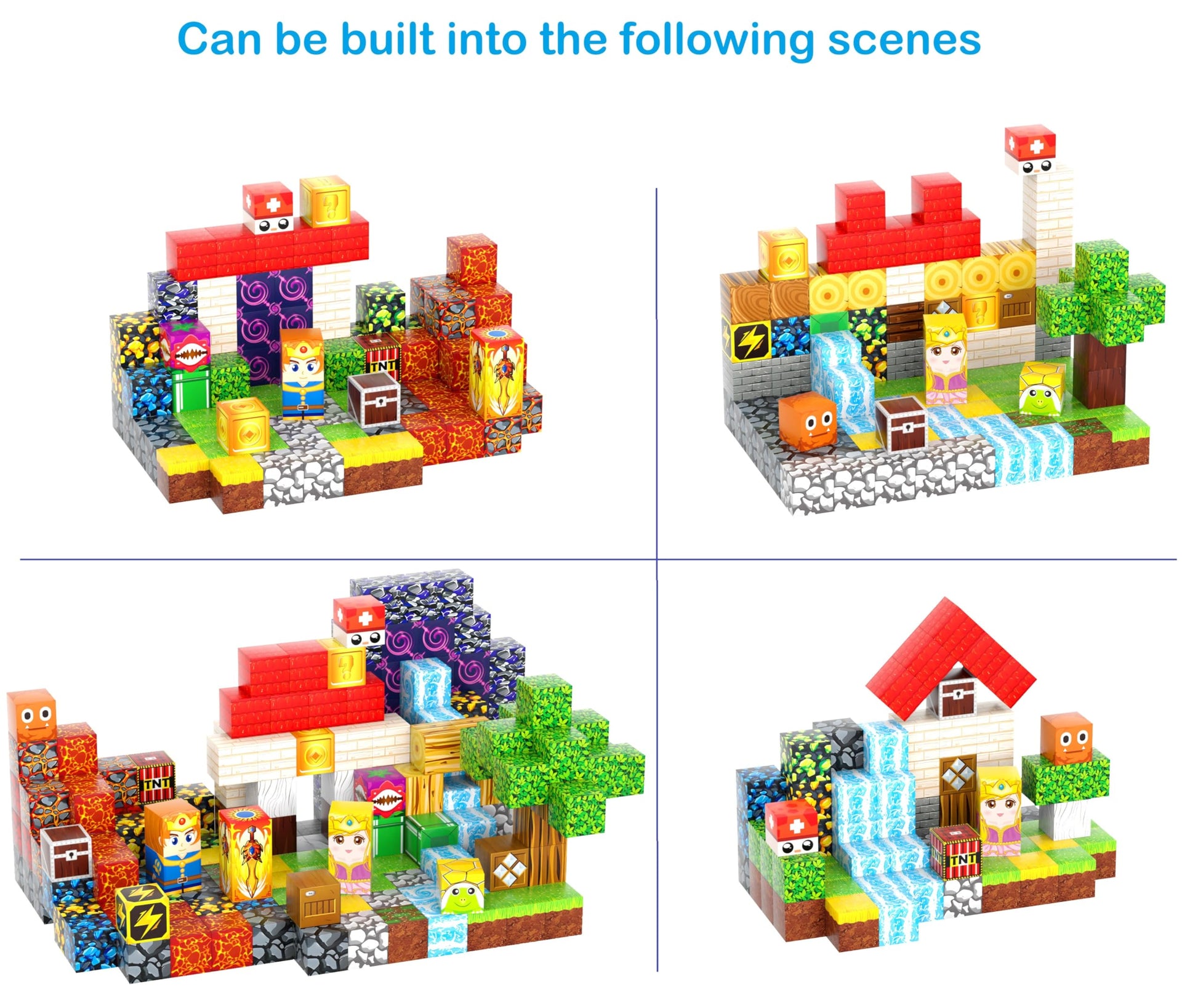FXLYNAF Magnetic Blocks, 200-Piece 0.8in Build Knight&Princess Magnet Game Set, Stacking Building Blocks Cubes Magnets for Kids, STEM Sensory Creative