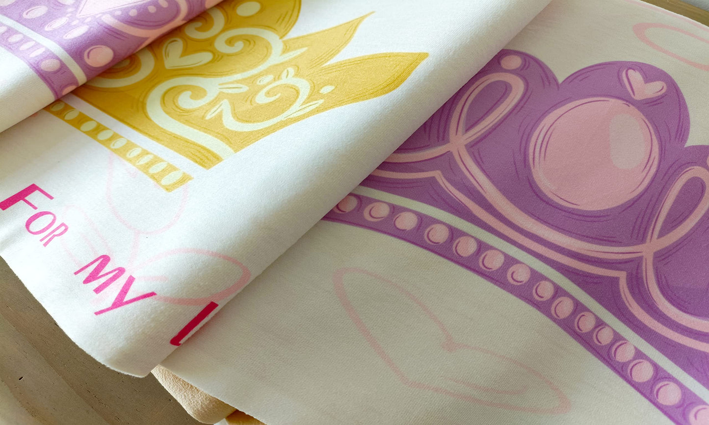whooplaArt Double-Layer Table Runner Bed Runner Princess Birthday Party Kids Girls Pink Crown Decorative Long Tablecloth Bed Scarf Farmhouse Dining