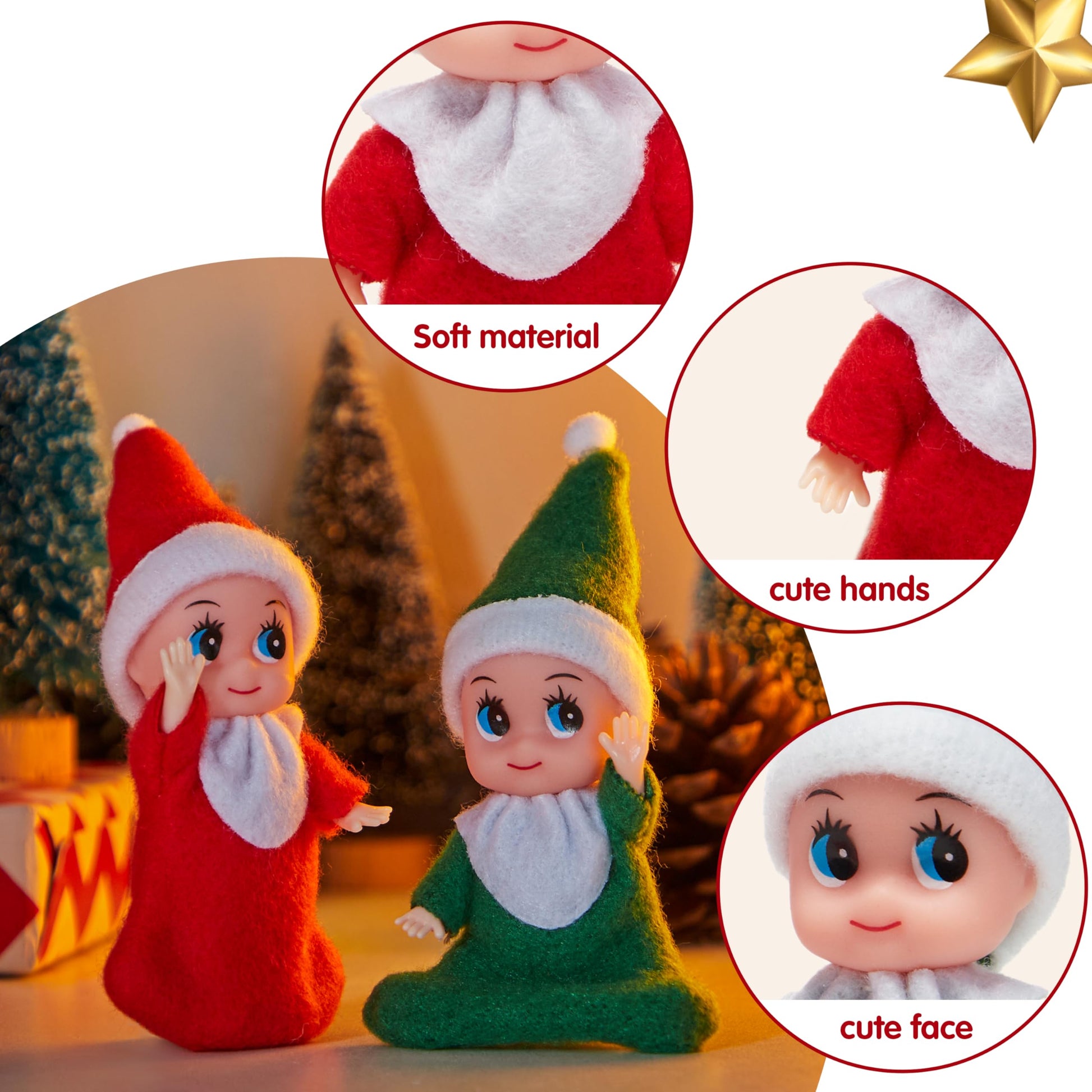 JOYIN Christmas 2PCS Tiny Elf Doll Christmas with 1 Red and 1 Green Elf Doll, Holiday Decoration Accessories Tiny Gift for Girls Boys Kids Adults