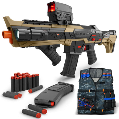 SOFITEN Electric Toy Gun Foam Dart Automatic Blaster Sniper Rifle with Tactical Vest, Adjustable Scope, Two Shooting Modes, Birthday Christmas