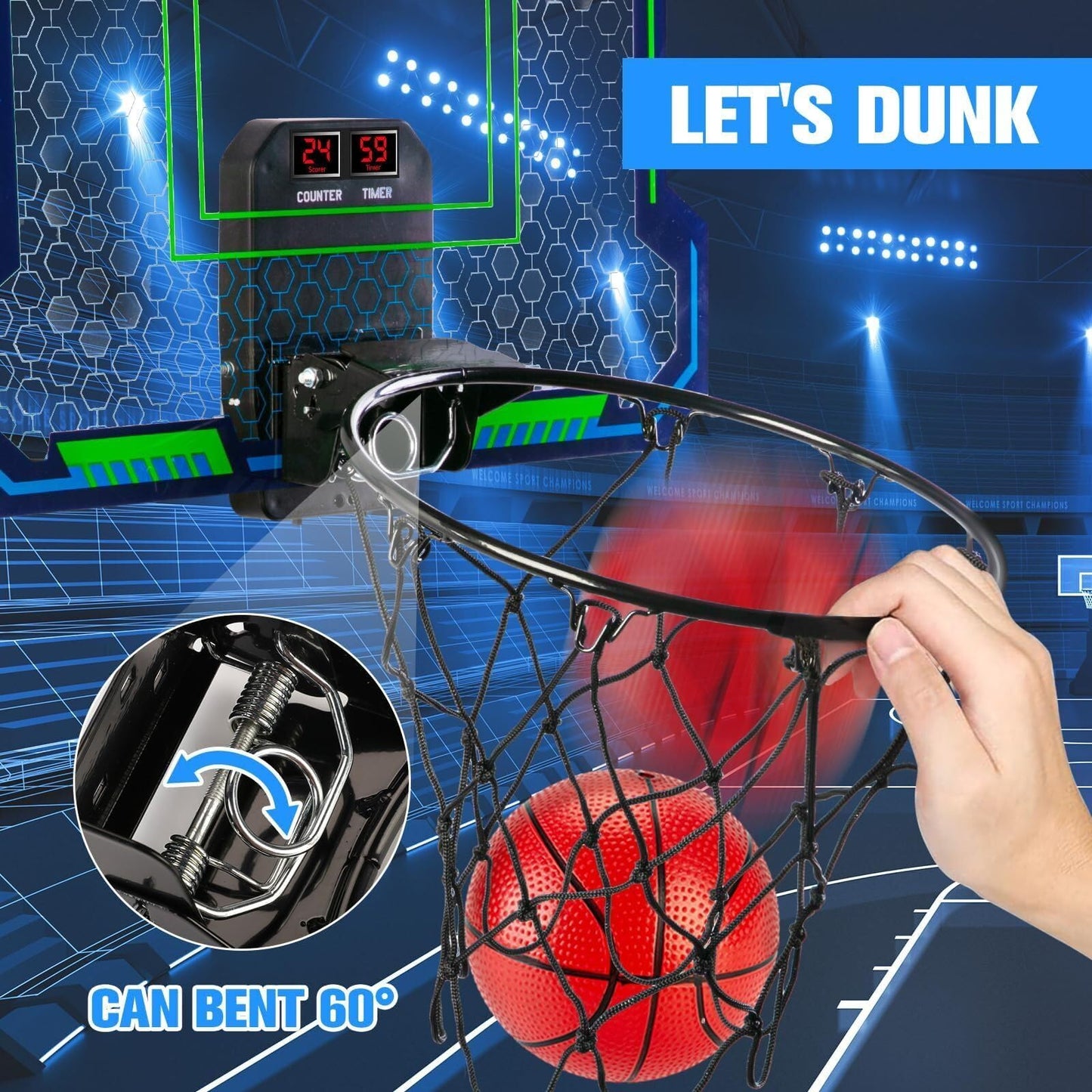 VIGNUTO Indoor Basketball Hoop for Kids(Over 3 Years Old), Over the Door Basketball Hoop with Scoring, Countdown and Music Accompaniment, Kids Toys