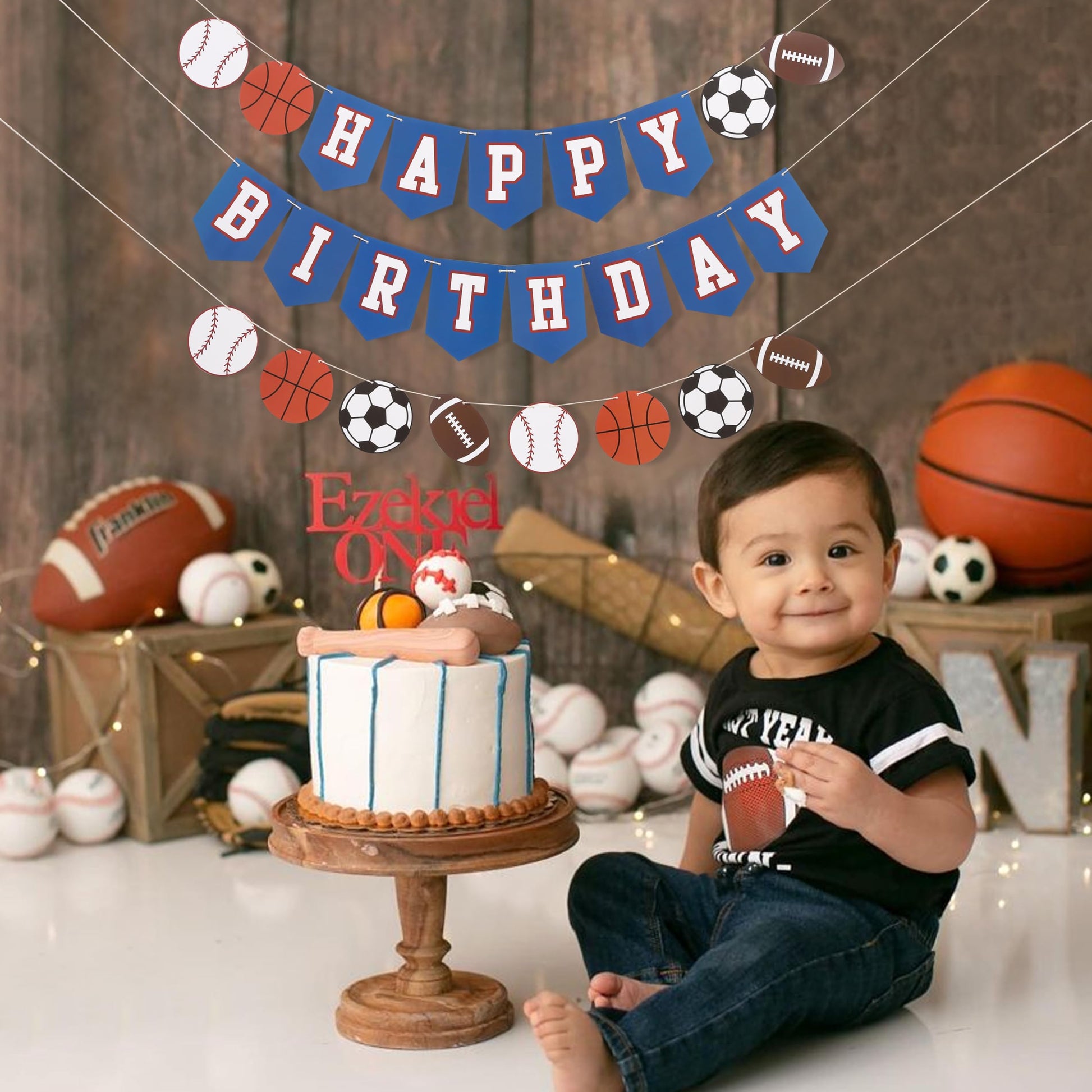 Happy Birthday Sports Banner - Sports Theme Birthday Party Decorations, Happy Birthday Ball Garland Sign, Banner for Boy Birthday Party Decor, Ball