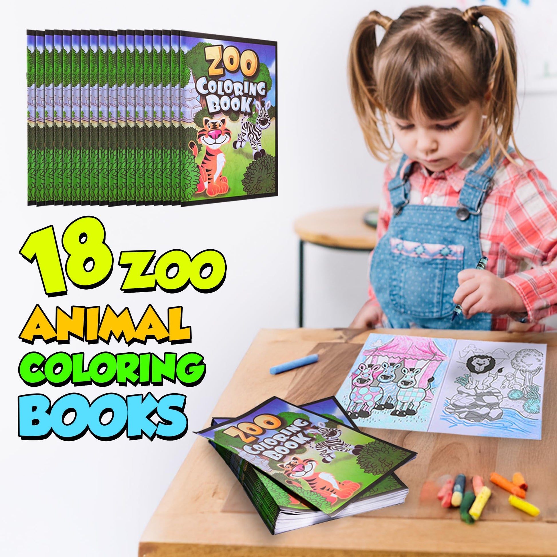18Pcs Zoo Animal Coloring Books Bulk for Kids - 9"x11" Animal Party Favors with Jungle Safari Animals and Activity Sheets for Goodie Bags, Classrooms