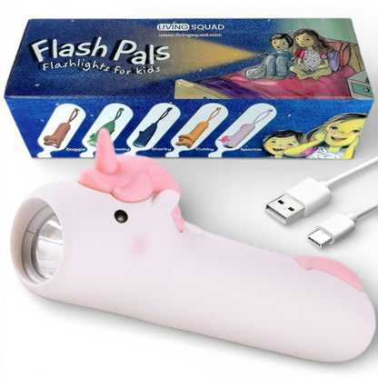 Rechargeable Unicorn LED Flashlight for Girls - Magical Silicone Kids Toy Light, Eye-Protection Dimmable 3 Modes, USB-C Charging, Small Handheld