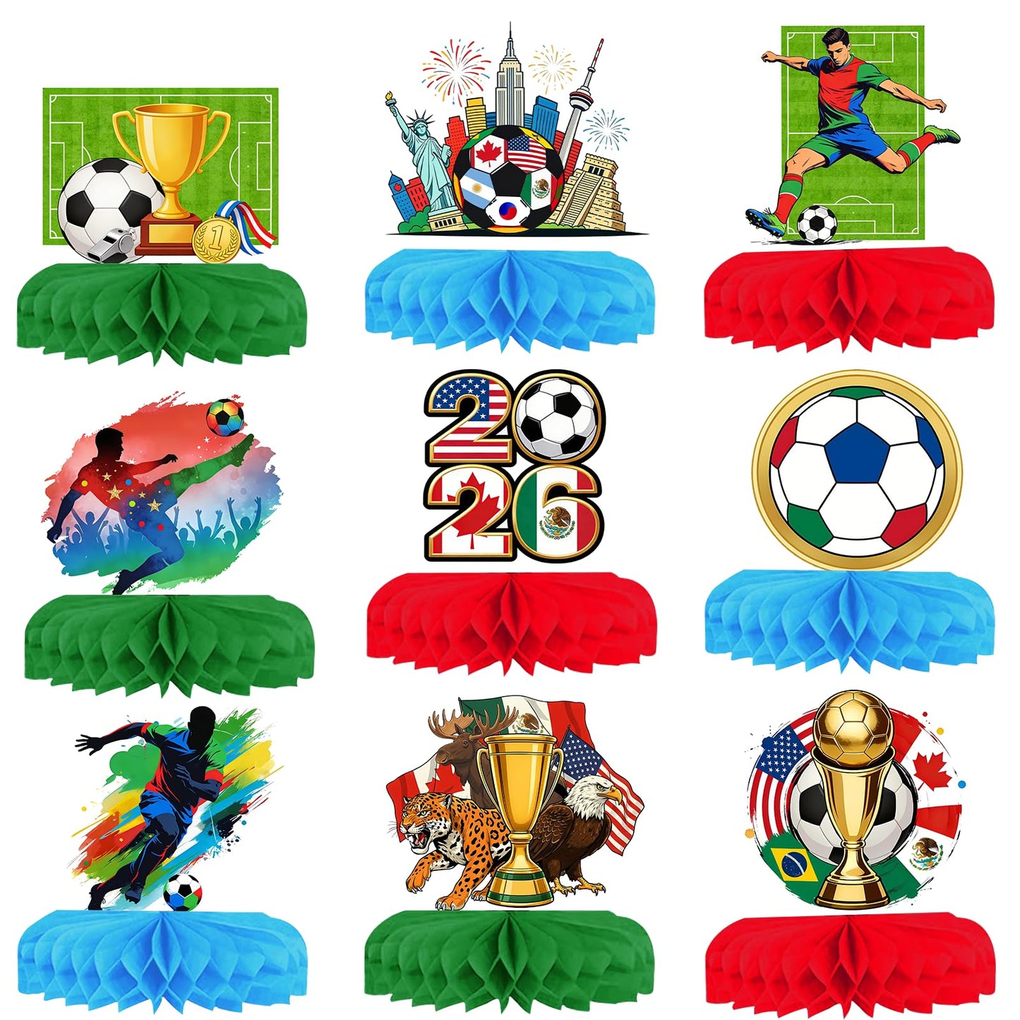 9 Pcs Soccer Centerpieces for Table, 2026 World Soccer Cup Decorations, Soccers Theme Party Decoration, Football Birthday Party Decor, World Soccers