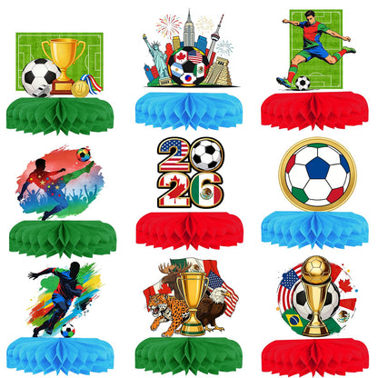 9 Pcs Soccer Centerpieces for Table, 2026 World Soccer Cup Decorations, Soccers Theme Party Decoration, Football Birthday Party Decor, World Soccers