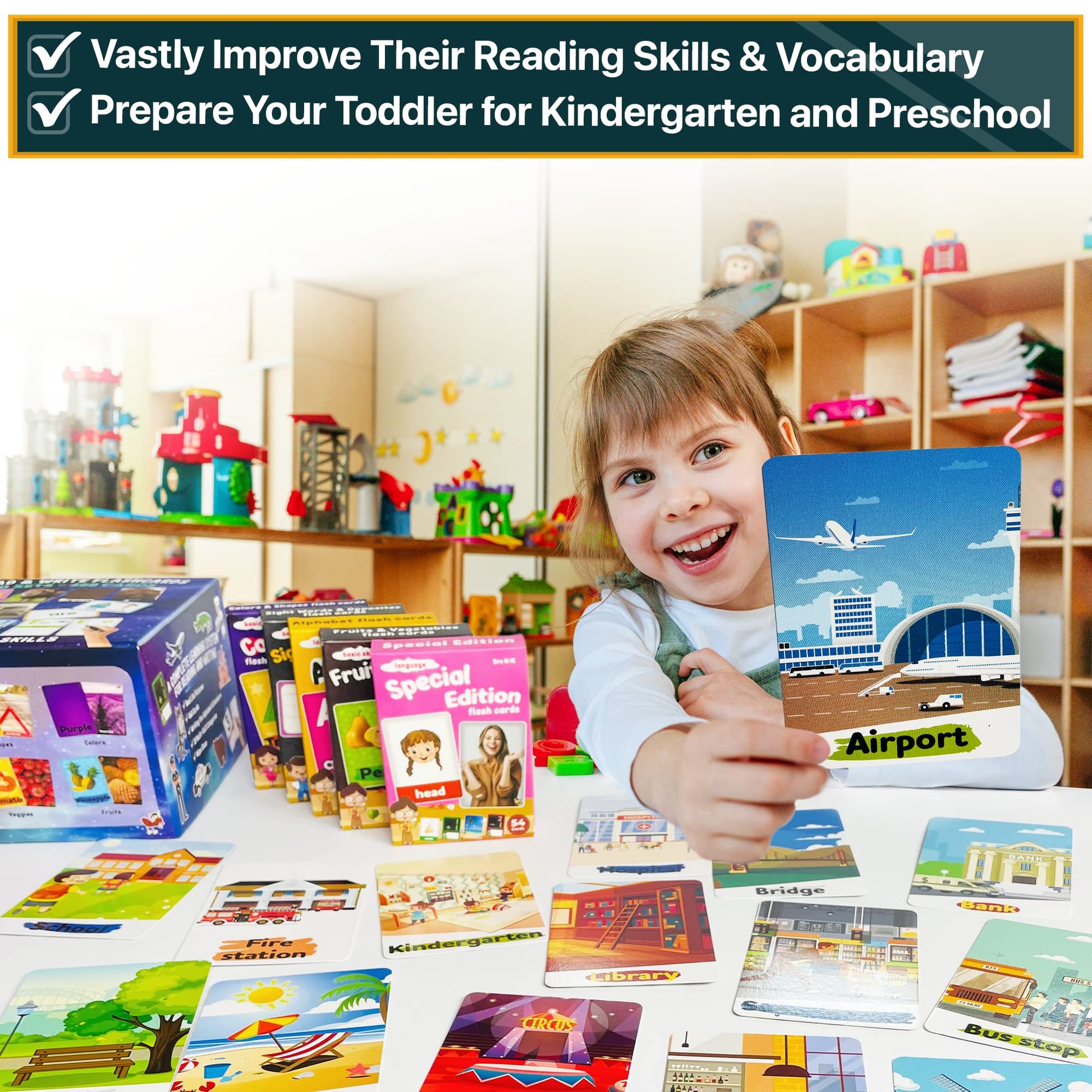 Flash Cards for Toddlers 2-4 Years - Jumbo Learning Box Set with Real Pictures - Alphabet Number Emotions Animal Sight Words Color Shapes - Toddler
