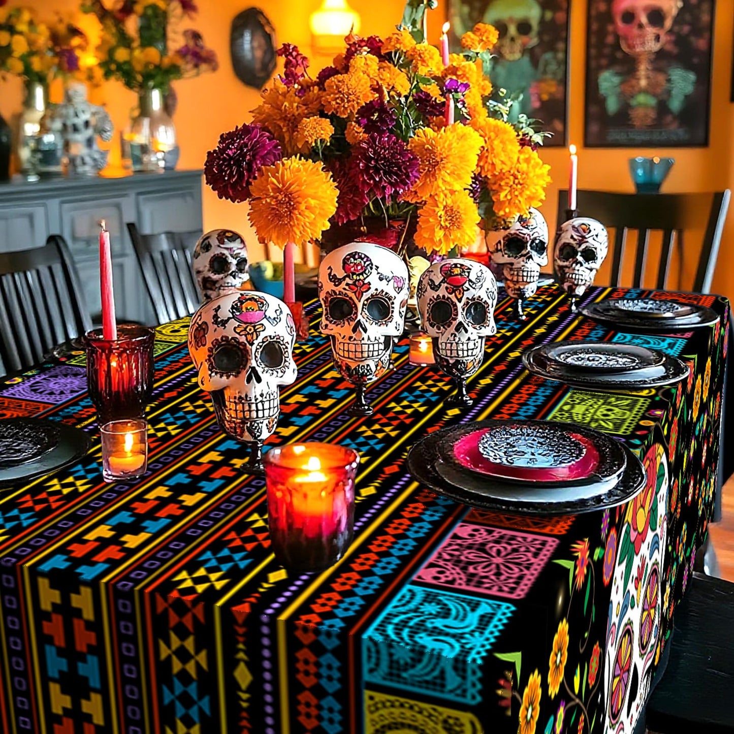 wuhuzsm 3Pcs Day of the Dead Plastic Tablecloth - 42 x 70.8 Inch