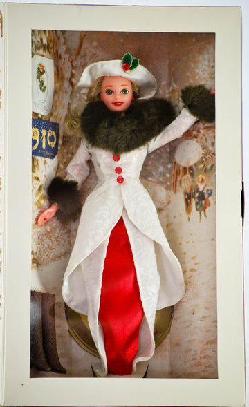 Barbie Year 1995 Hallmark Special Edition 12 Inch Doll - Holiday Memories Barbie with Red Satin Dress, Flocked Coat with "Faux Fur" Collar and
