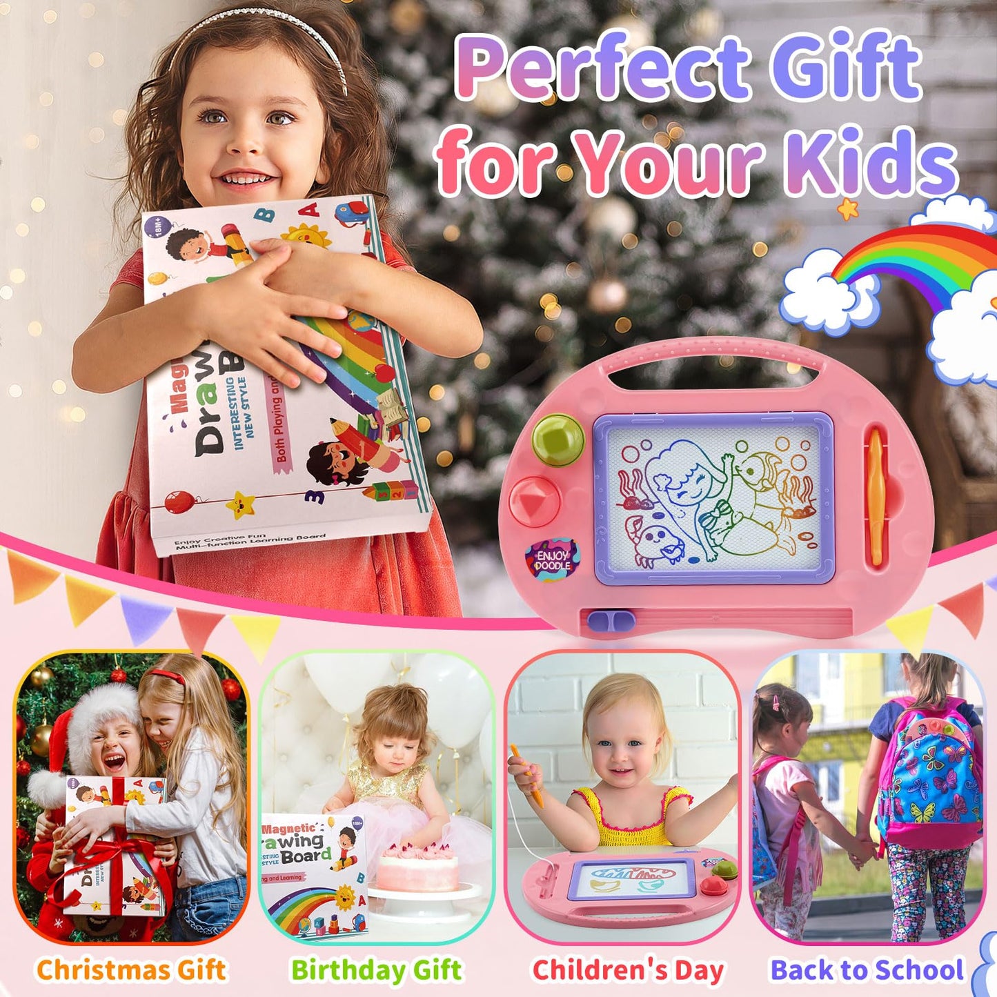 BABLOCVID Magnetic Drawing Board for Toddlers 2-3, Erasable Mess-Free Doodle Toys for 18 Months 2-3 Year Old Girls,Educational Learning Fine Motor