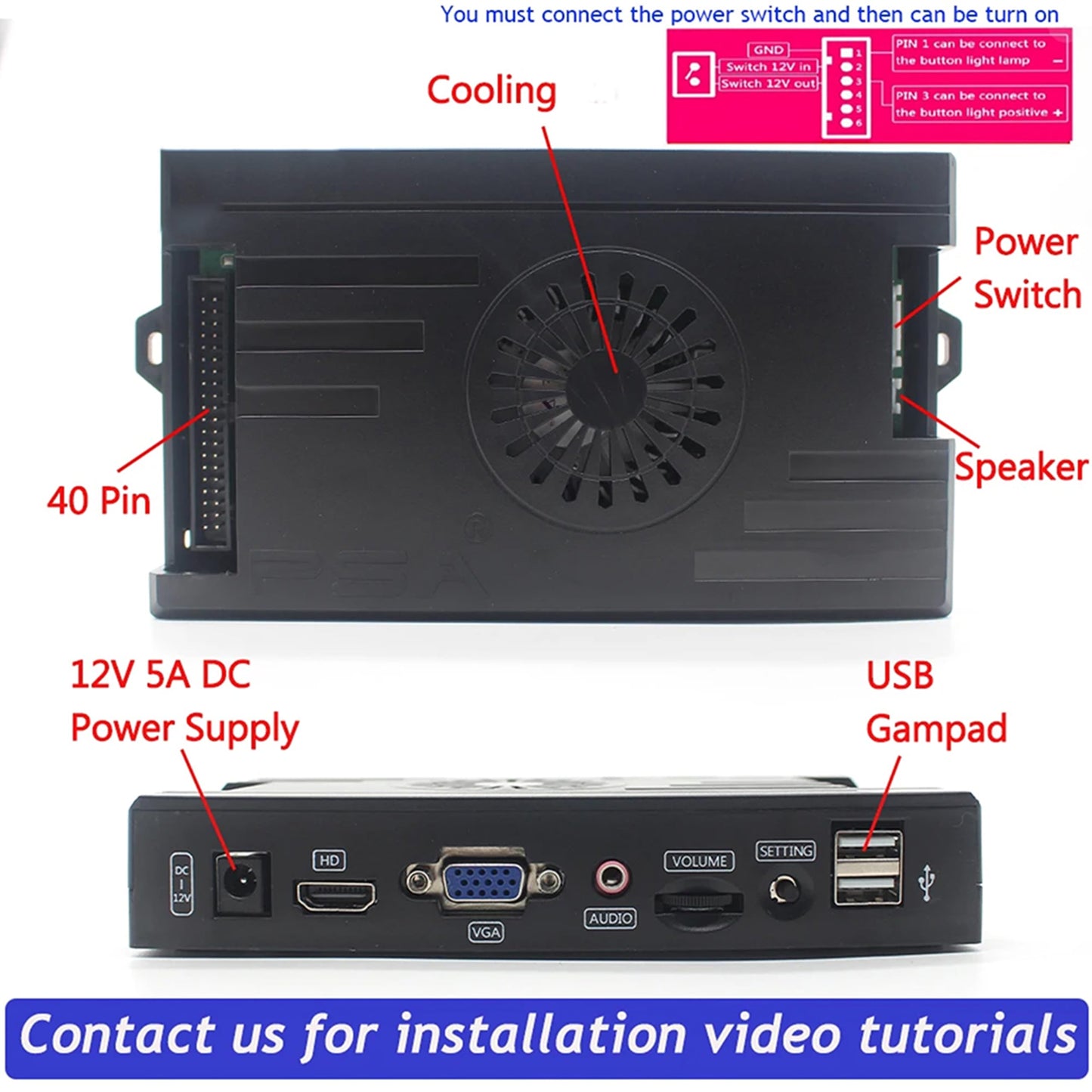 26800 in 1 PCB Game Board Arcade Multigame Motherboard 1280x720 3D Saga Box DX 3/4 Players VGA HDMI for Retro Console (9800 in 1)
