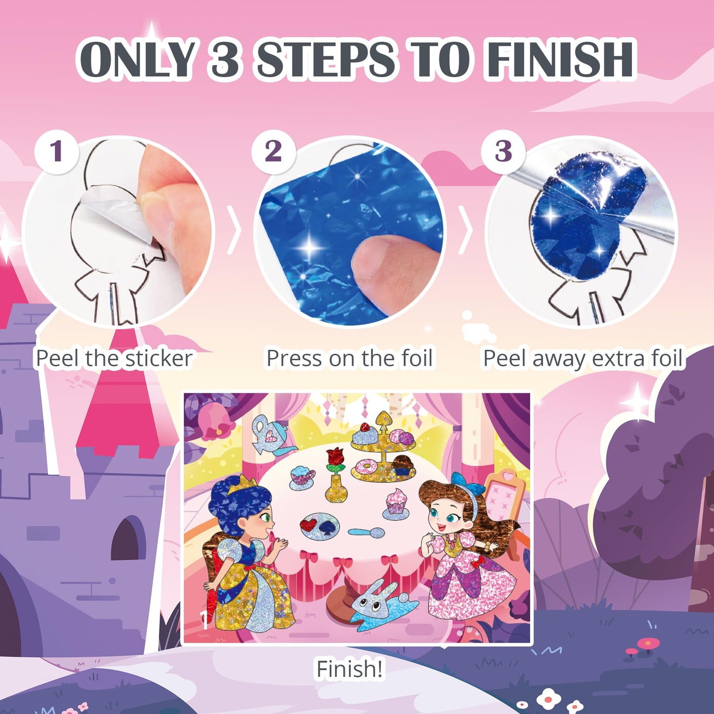 Timetome Foil Craft Kit for Kids, Princess & Unicorn Foil Art Set for Ages 4-8, No Mess Creative Arts and Crafts, Easy Peel Stick Foil Pictures, Gift