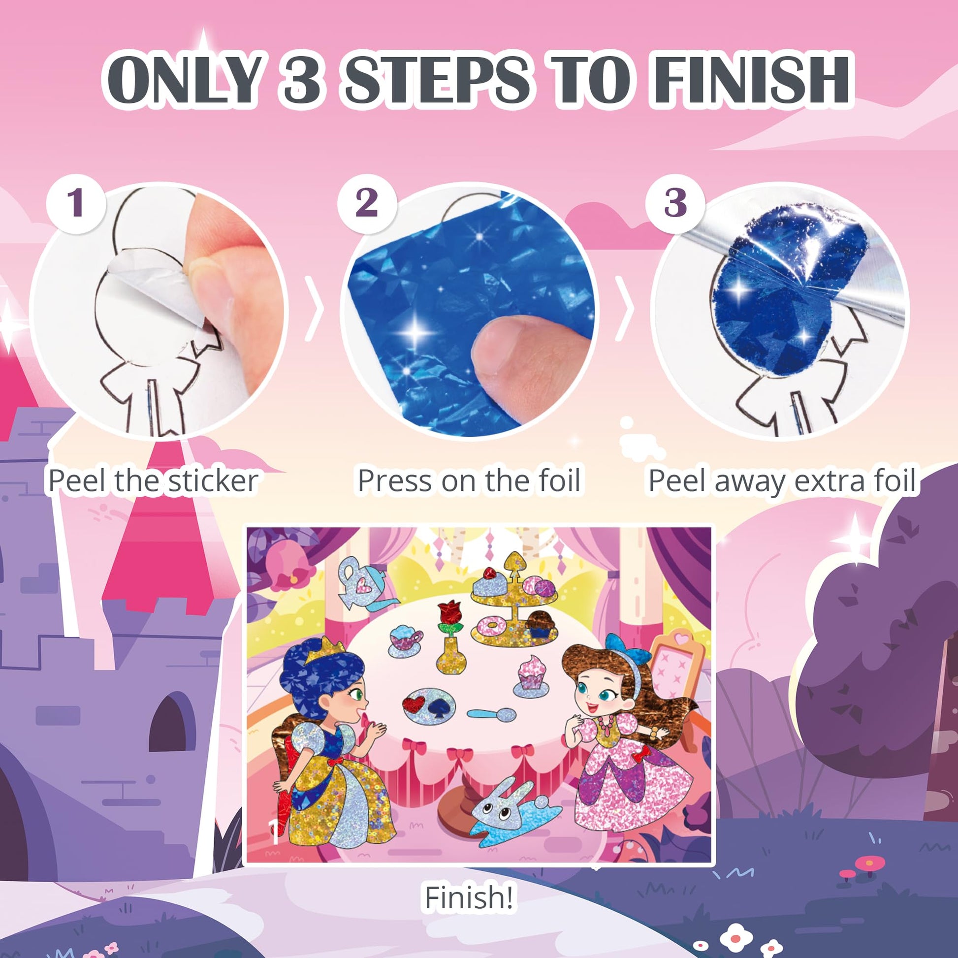 Timetome Foil Craft Kit for Kids, Princess & Unicorn Foil Art Set for Ages 4-8, No Mess Creative Arts and Crafts, Easy Peel Stick Foil Pictures, Gift