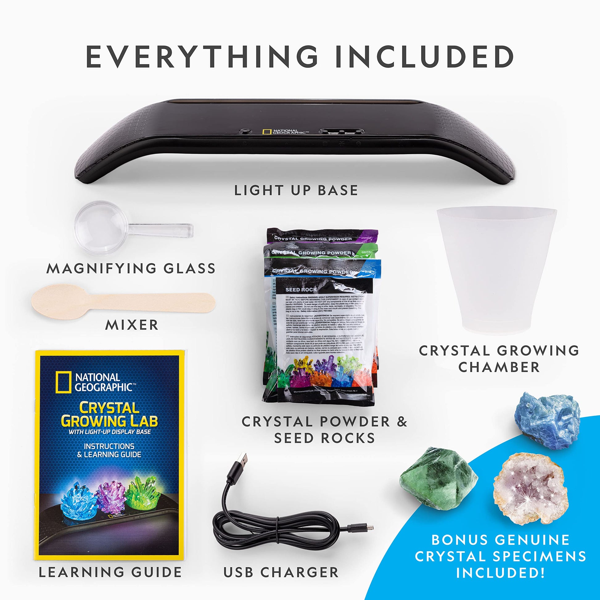 National Geographic Crystal Growing Kit with 3 Crystals for Kids Ages 8-12