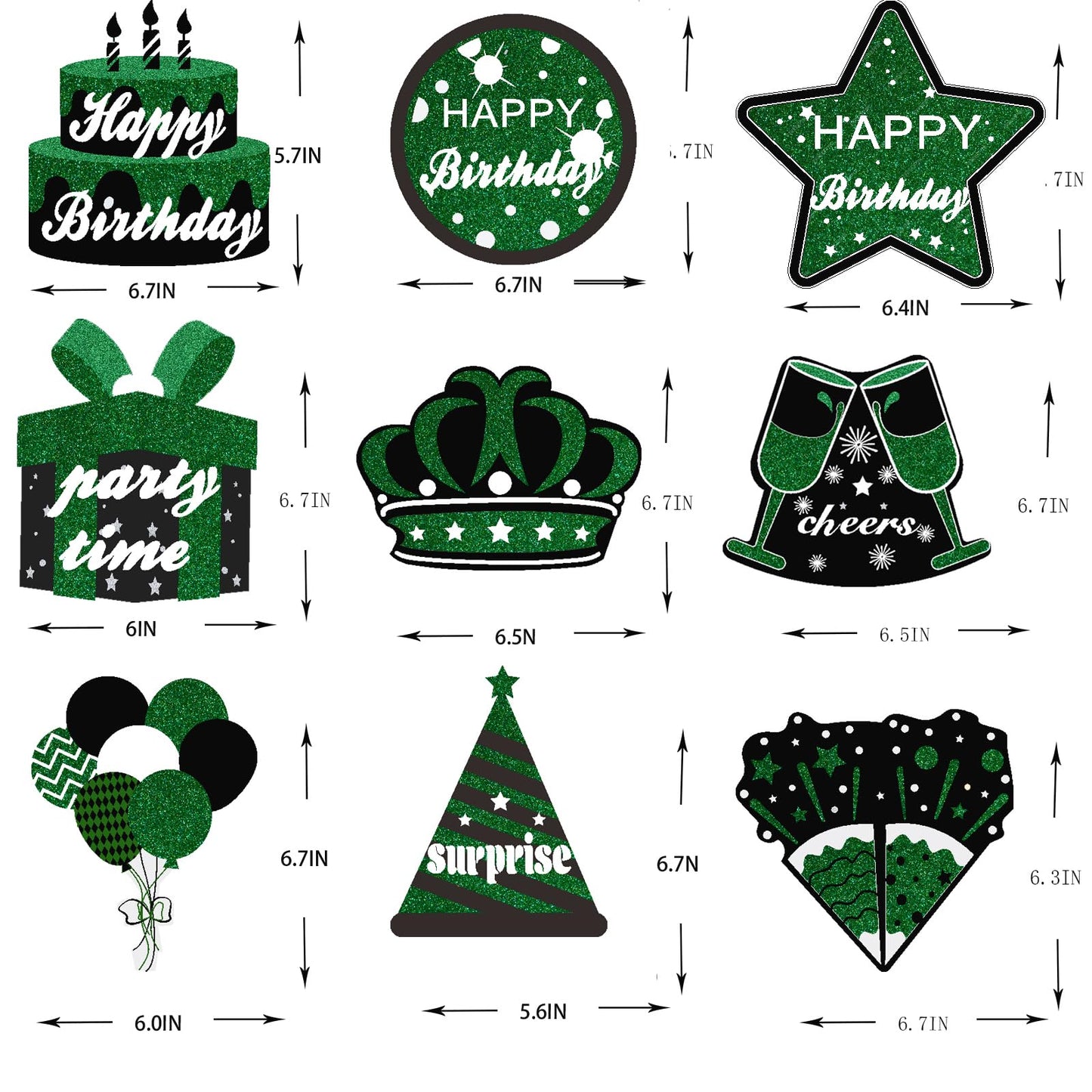 WINPOGEE 9PCS Green Black Birthday Decorations Honeycomb Centerpieces for Women Men Green Black Happy Birthday Table Centerpieces Party Supplies 16th
