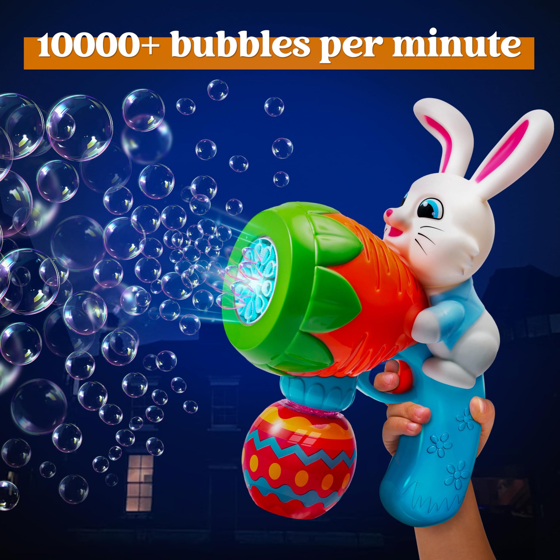 Sloosh Easter Bunny Bubble Gun for Toddler with Light, Bunny Toys for Kids Ages 3-8, Rabbit Bubble Machine Gun with 6 Refill Solution for Party