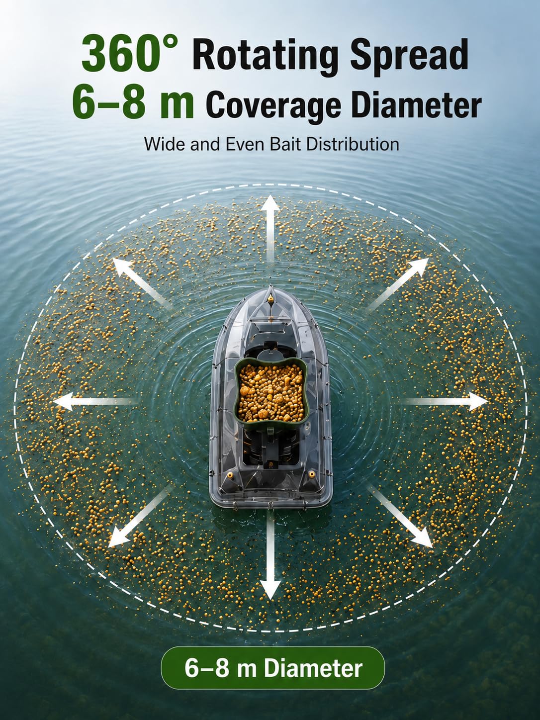 GAOSONOVA 360° Rotating Bait Spreader Attachment for RC Bait Boat Upgrade, 20-26 ft Coverage Automatic Bait Thrower System for Lake Freshwater Carp