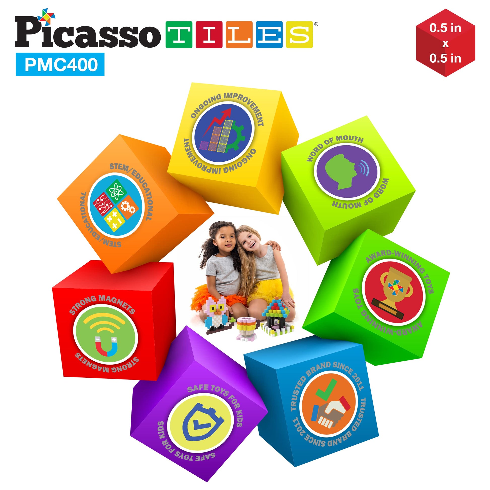 Picasso Cubes 0.5” Pixel Magnetic Puzzle Cube 400 Piece Mix & Match Sensory Toys STEAM Education Learning Building Block Magnets Children Construction