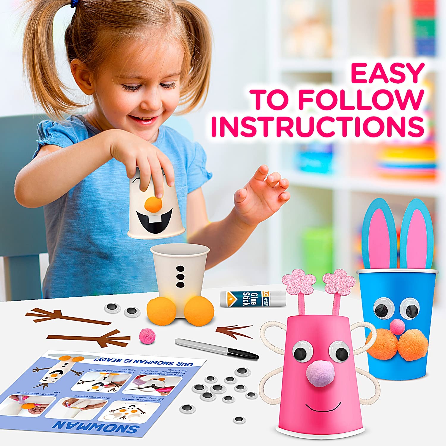 Arts and Crafts for Toddlers & Kids Ages 3-5 - Paper Cup Craft Kit, 8 Animal Projects - Fun Preschool Activity for Girls & Boys