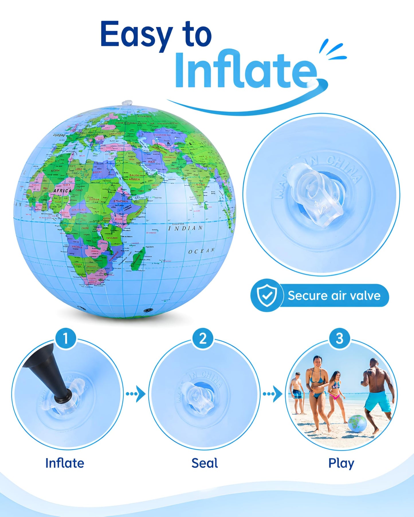 NUOBESTY Inflatable Globe Beach Ball, 11.8-Inch PVC World Map Ball