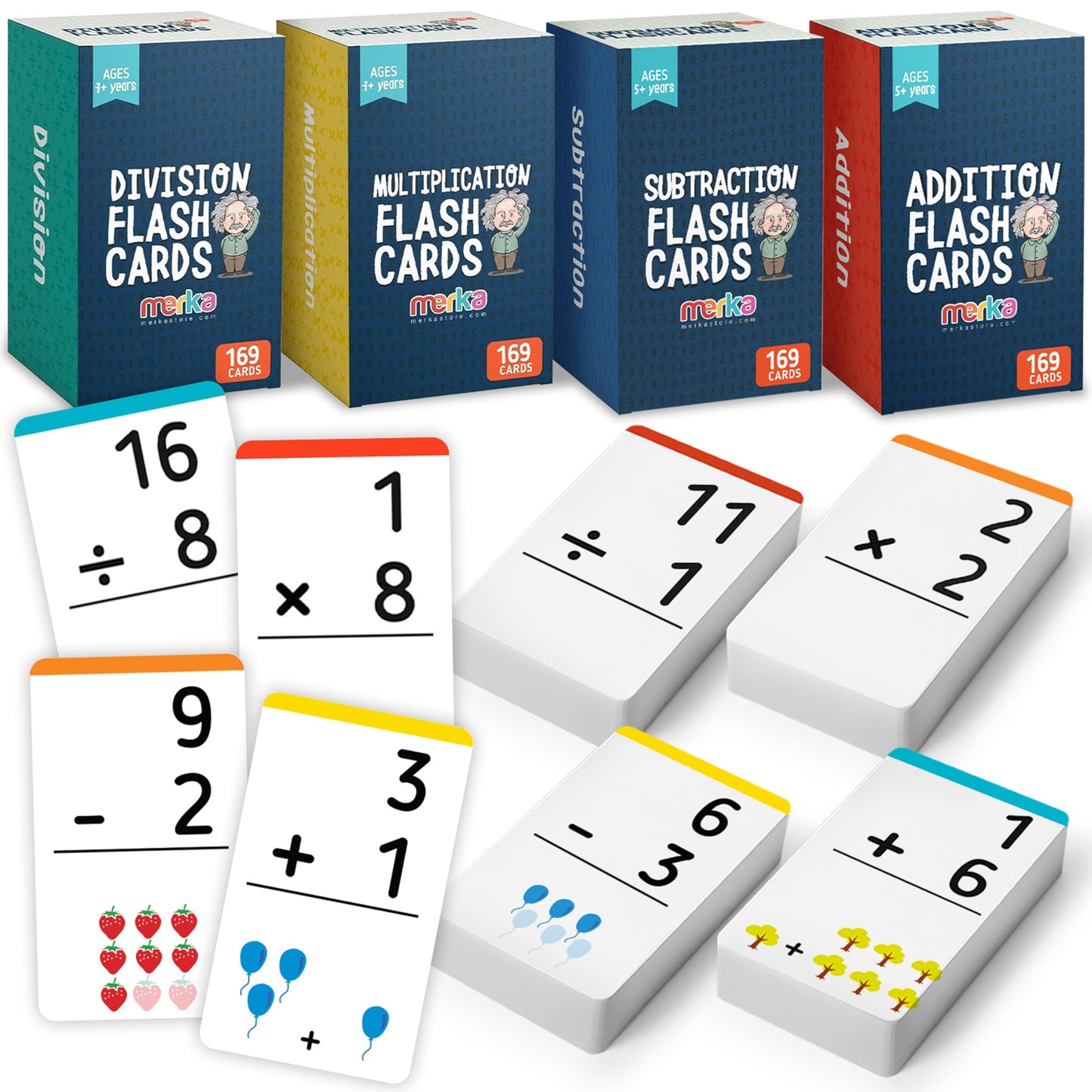 Merka Math Flash Cards for Kids - Ultimate 4-in-1 Learning Set with Addition, Subtraction, Multiplication & Division - Educational Flashcards