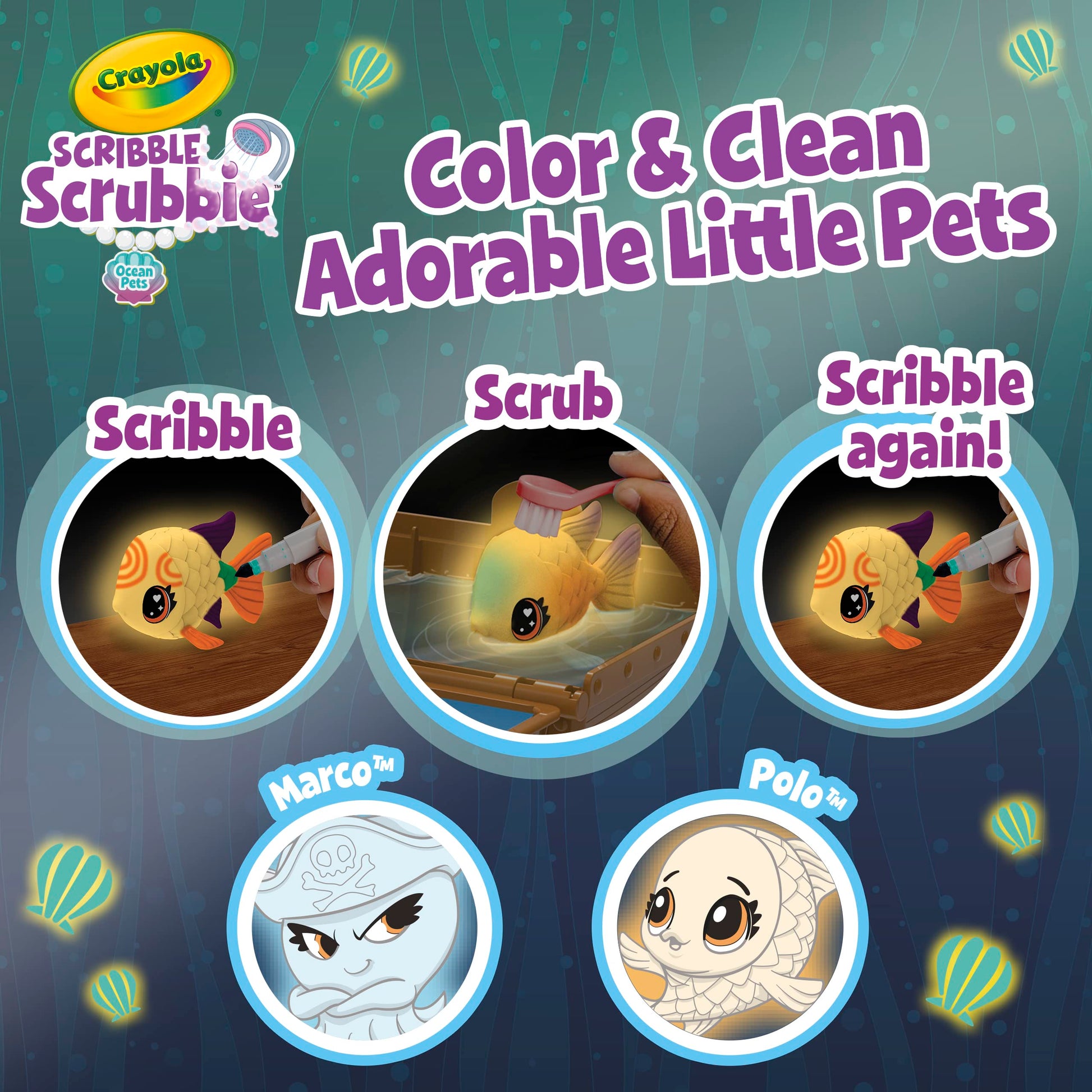 Crayola Scribble Scrubbie Pets Glow Ocean Playset, Toys for Boys & Girls, Gifts for Kids, Ages 3, 4, 5, 6