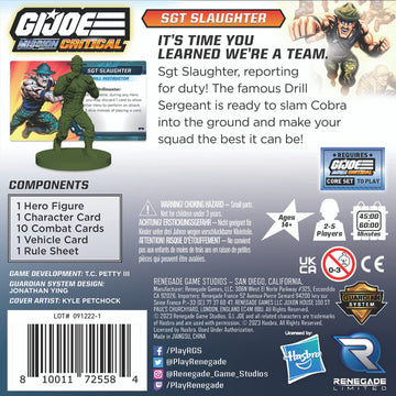 Renegade Game Studios G.I. Joe Mission Critical: SGT Slaughter Expansion Pack with Triple T Vehicle & Combat Cards for RPG Gaming