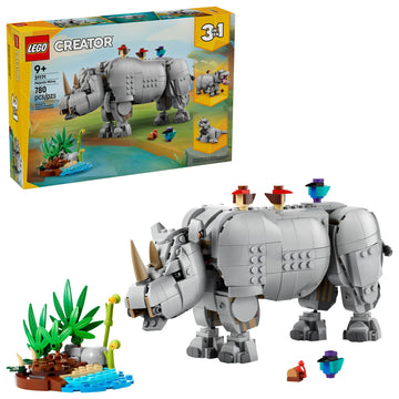 LEGO Creator 3 in 1 Wild Animals: Majestic Rhino with Birds Building Toys for Kids - Safari Pretend Play Toys for Girls & Boys, Ages 9+ - Gift