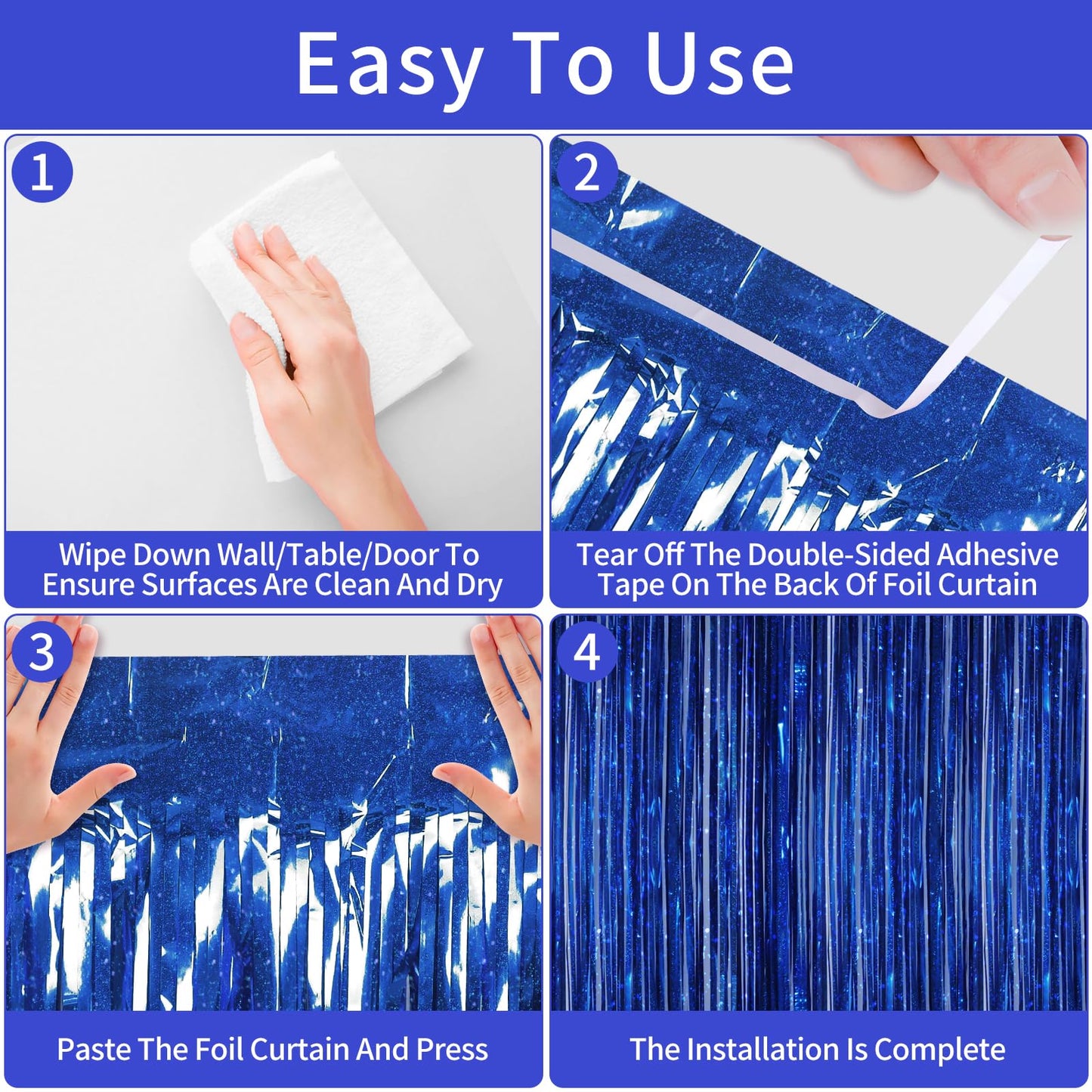 Picoway 4 Pack Foil Fringe Tinsel Backdrop Curtains, Birthday Engagement Bachelorette Party Decorations, Photo Booth Props Door Streamers Curtain