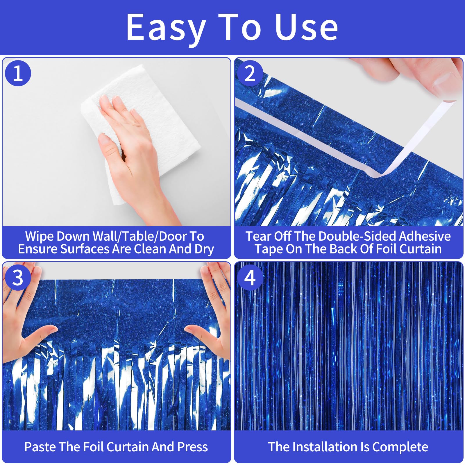 Picoway 4 Pack Foil Fringe Tinsel Backdrop Curtains, Birthday Engagement Bachelorette Party Decorations, Photo Booth Props Door Streamers Curtain