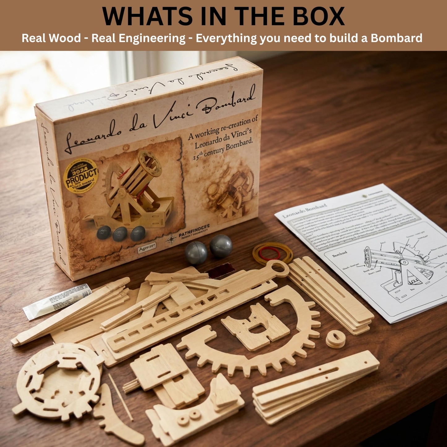 PATHFINDERS STEM Kit - Leonardo da Vinci Bombard | Build Your own Cannon | Science kit for Teens and Adults | Mechanical Engineering Build Model |