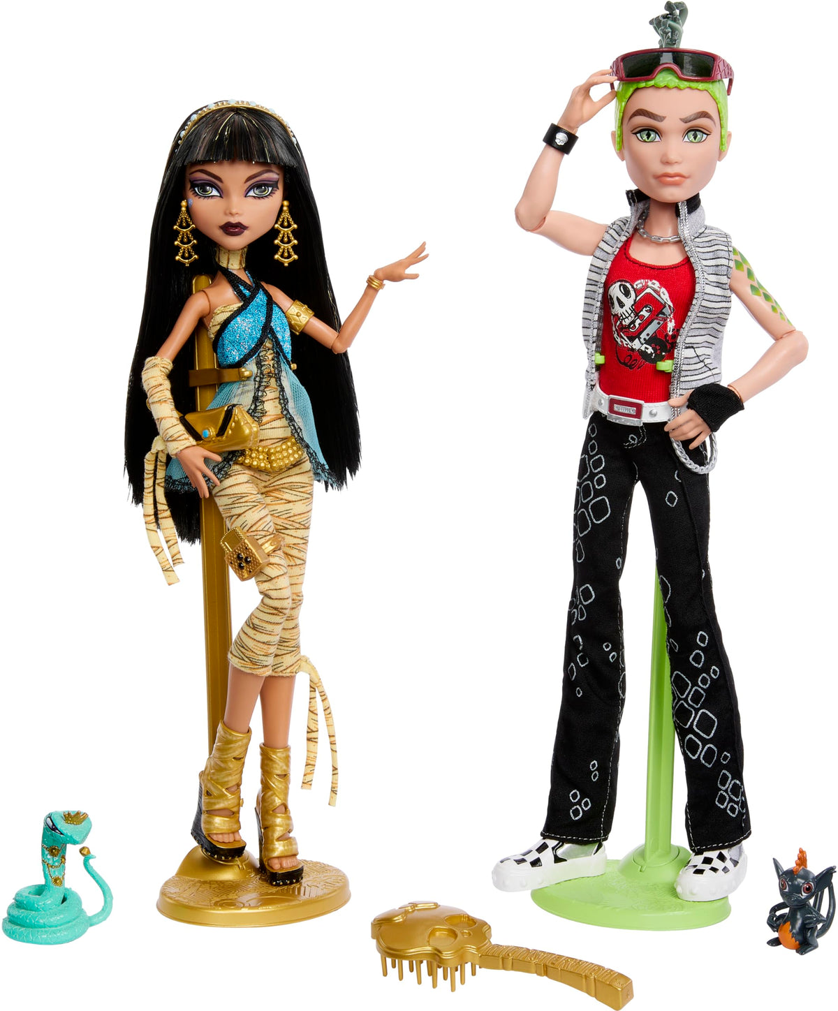 Monster High Booriginal Creeproduction Dolls 2-Pack, Cleo De Nile & Deuce Gorgon Collectible Reproductions with Doll Stands, Diaries & Pets
