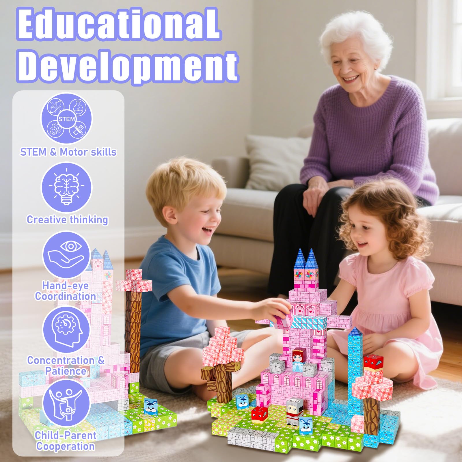 100PCS Magnetic Blocks, Magnetic Building Blocks, STEM Constructions Magnet Blocks for Boys Girls Age 3 4 5 6 7 8 9 10, Sensory Stacking Toy Christmas