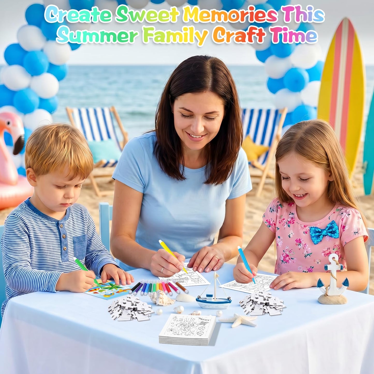 Fennoral 24 Pack DIY Coloring Summer Jigsaw Puzzle Craft Kit for Kids