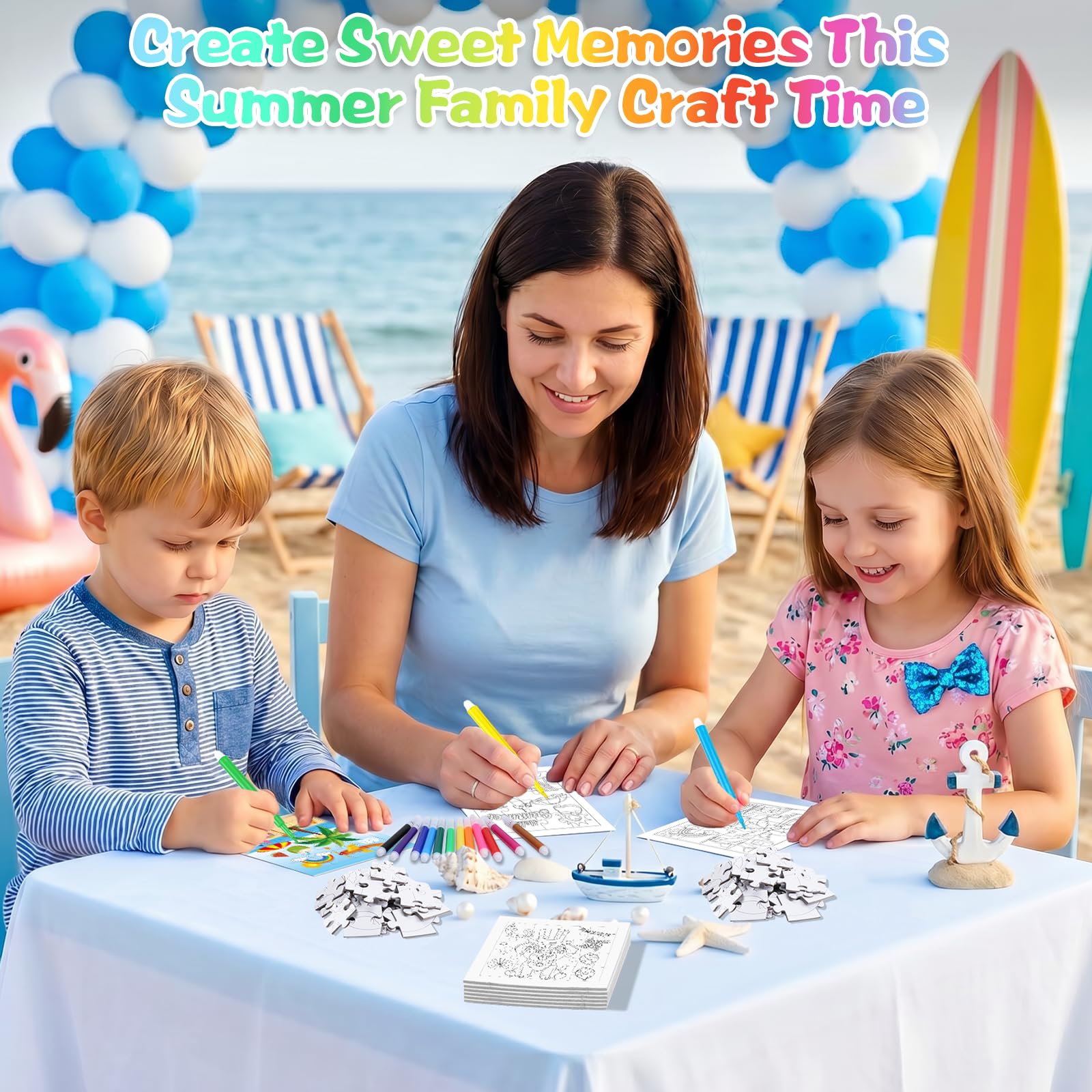 Fennoral 24 Pack DIY Coloring Summer Jigsaw Puzzle Craft Kit for Kids