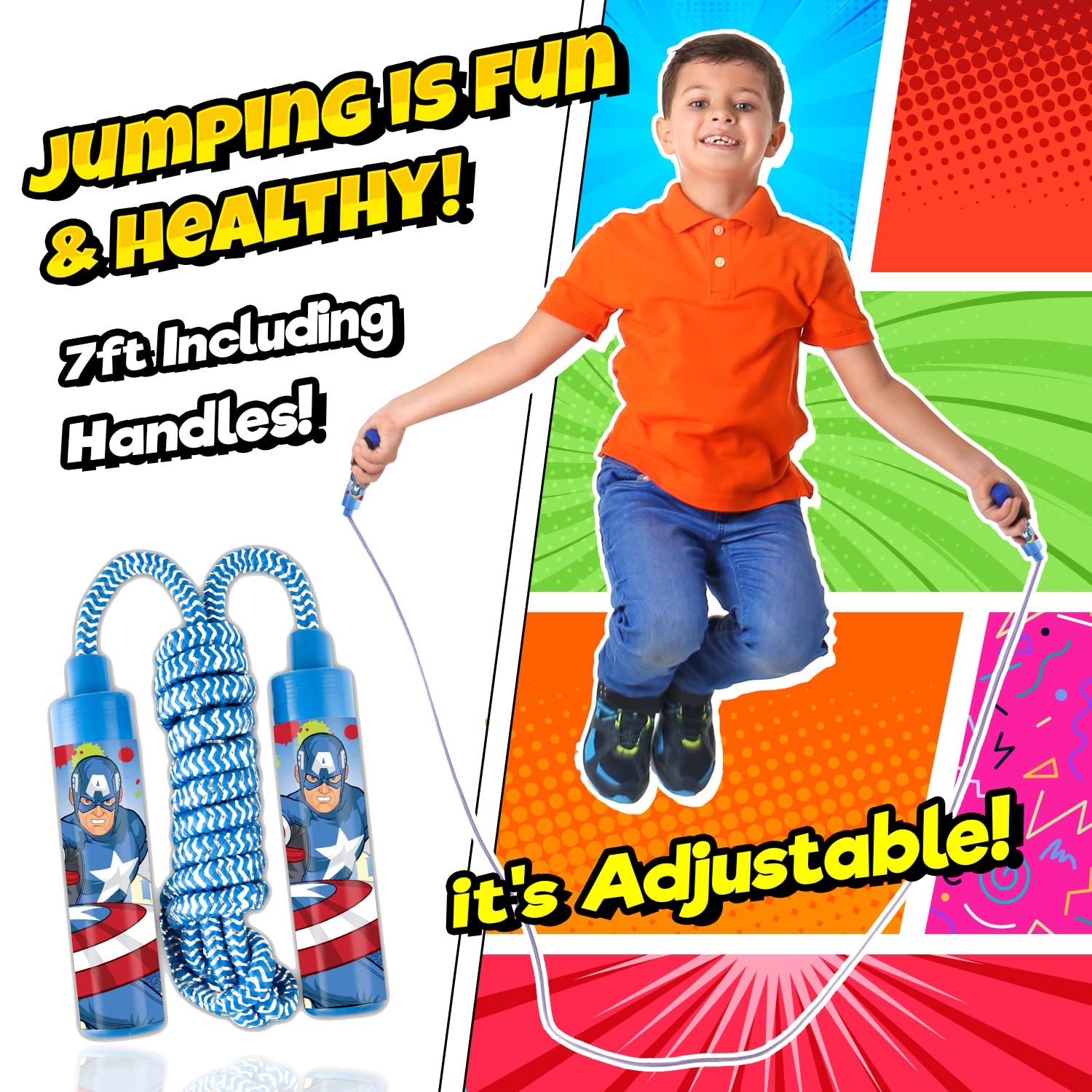 JA-RU Marvel Avengers Adjustable Jump Rope for Kids Assorted-6815