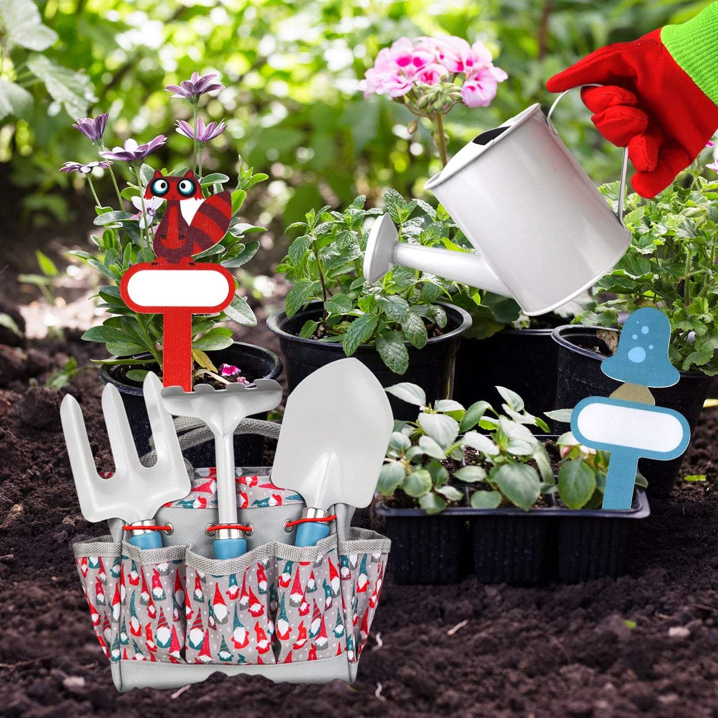 Kids Gardening Tools - Includes Sturdy Tote Bag, Watering Can, Gloves, Shovel, Rake, Fork - Children Garden Tool Set -Christmas New Year Gifts