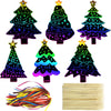 Aviski 96Pcs Christmas Tree Scratch Paper Rainbow Color Scratch Ornaments Christmas Decorations Hanging Craft Art Kits with Wooden Stick and Ribbon