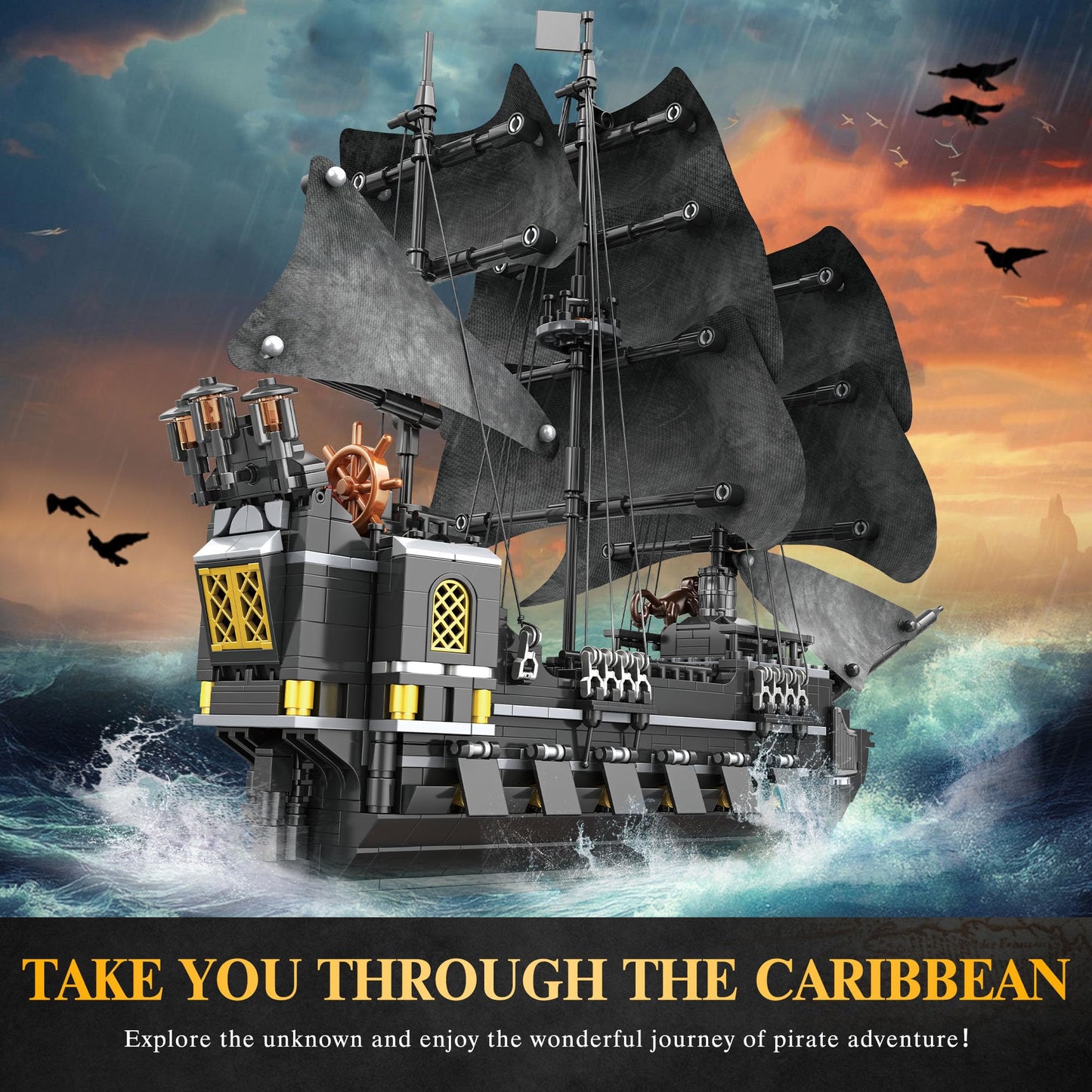 SSPATIOS Pirate Ship Building Block Model Kits, Advanced MOC Black Pearl Ship Building Set Toy, Christmas Birthday Building Set Gifts for Adults