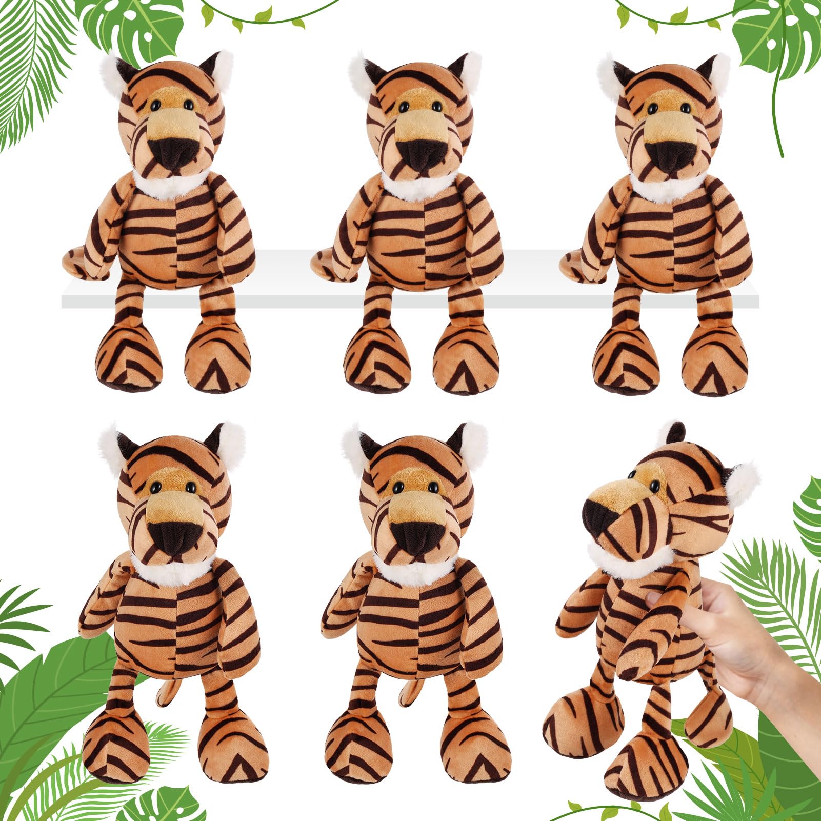 6 Pcs Safari Stuffed Animals Bulk Lion Elephant Monkey Tiger Toy Plush Zoo Animals Junble for Boy Girl Gift Animal Themed Parties Baby Shower